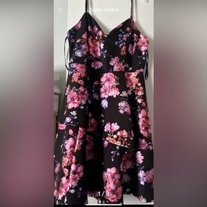 Floral Black Dress with Pink and Purple Accents